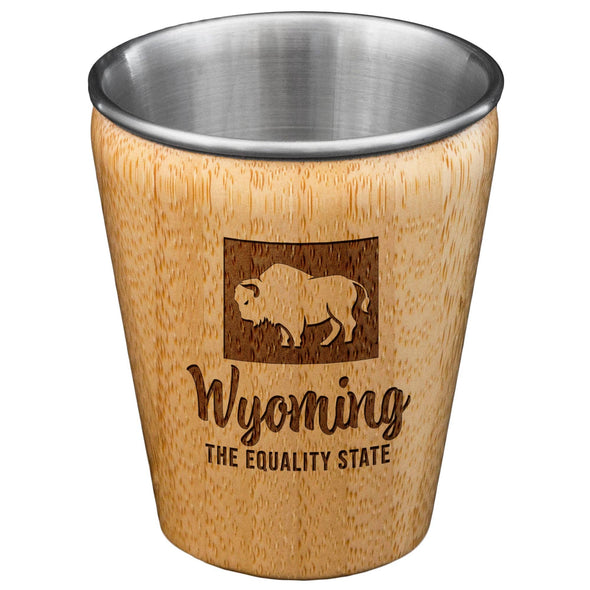 Wyoming Engraved Shot Glass, Bamboo with Stainless Steel
