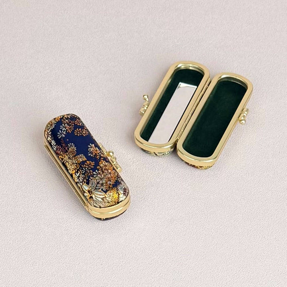 Small Floral Brocade  Lipstick Case / Holder
with Mirror
