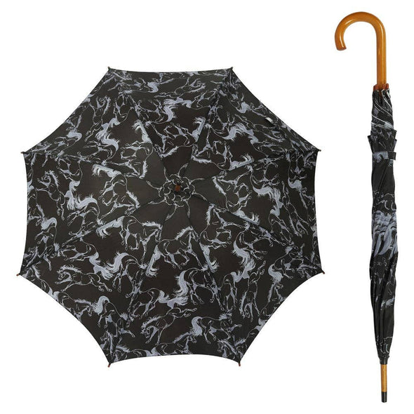 AWST Int'l Lila Linear Horses Umbrella: Black