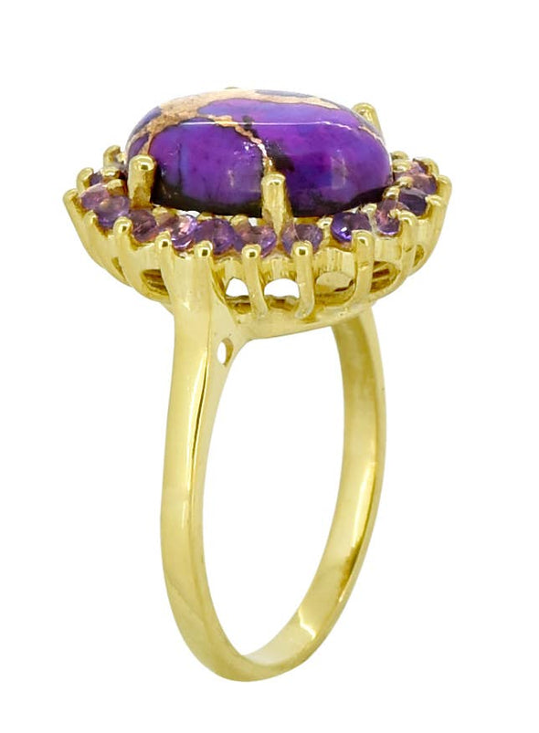 Purple Copper Turquoise 14K Gold Plated Over Silver Ring