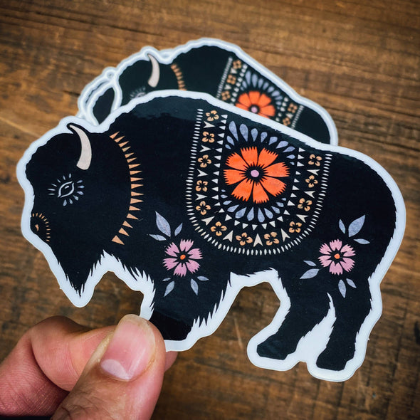 Flowery Bison Glossy Vinyl Sticker