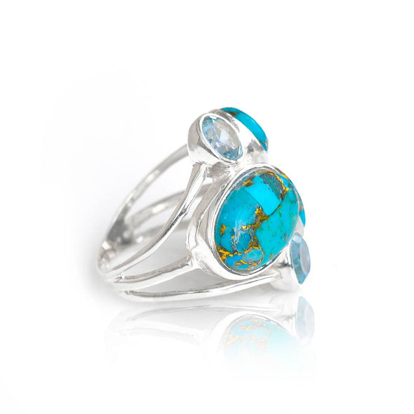 Blue Turquoise & Topaz  925 Sterling Silver Cocktail Ring