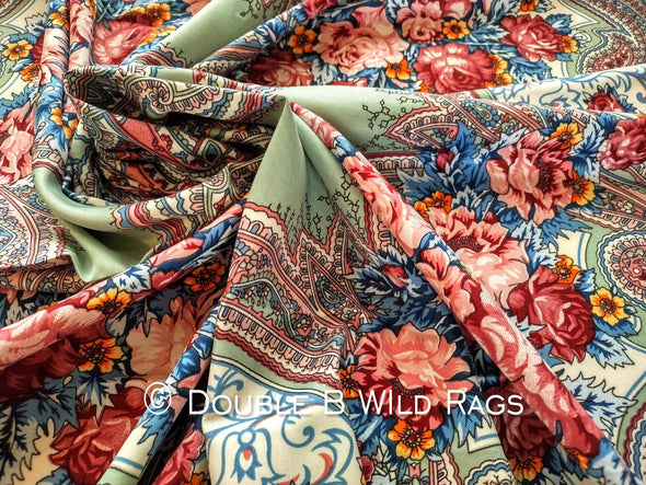 Wild Rag BARGAIN CORNER BC1108 Large 40"x40" Sage or Blue Roses Paisleys Cowboy Western Neck Scarf by Double B Wild Rags
