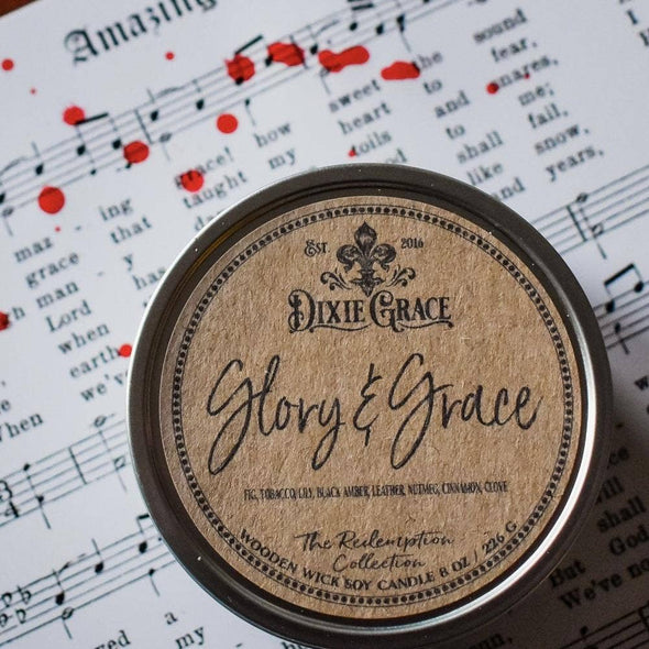 Glory & Grace - Wooden Wick Candle: 8 oz Candle Tin