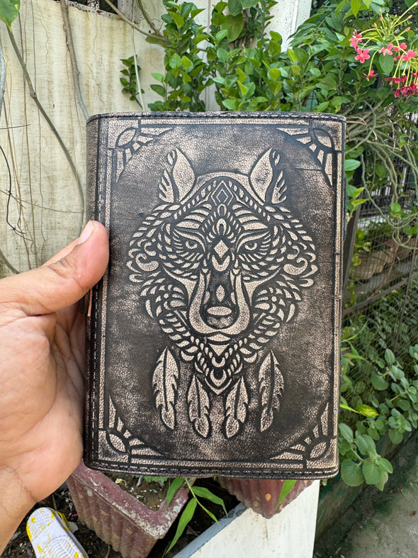 Wolf Embossed Leather Journal Diary with 200 Handmade pages