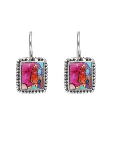 925 Sterling Silver Pink Copper Turquoise Dangle Earring
