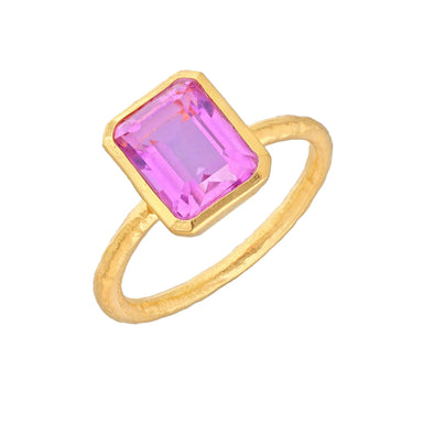 Gold Plated Over Silver Kunzite Quartz Solitaire Ring