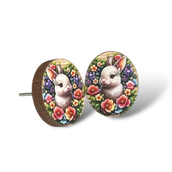 Floral Bunny Stud Earrings