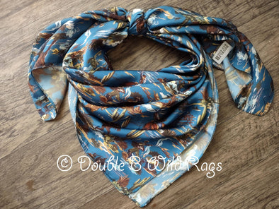 WILD RAG Vintage Retro Blue Cowboy Wranglin' Scene Western Neck Scarf Bandanna by Double B Wild Rags