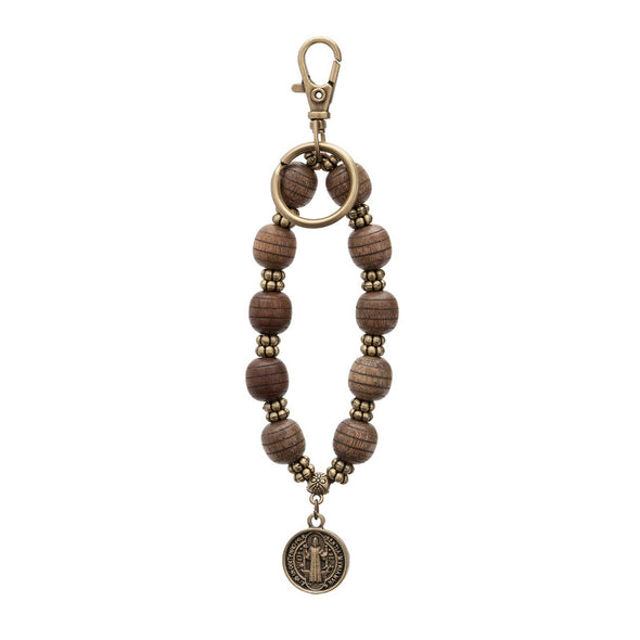 St Benedict Wooden Rosary Keychain  