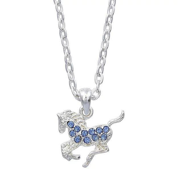 Ride in Radiance: Sparkling Blue Rhinestone Horse Necklace with Horse Head Gift Box