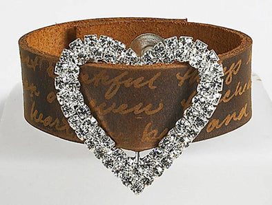 Wide Leather Bracelet with Blingy Heart