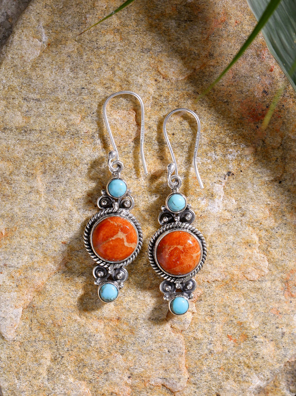 925 Sterling Silver Orang Mohave Turquoise Gemstone Earrings