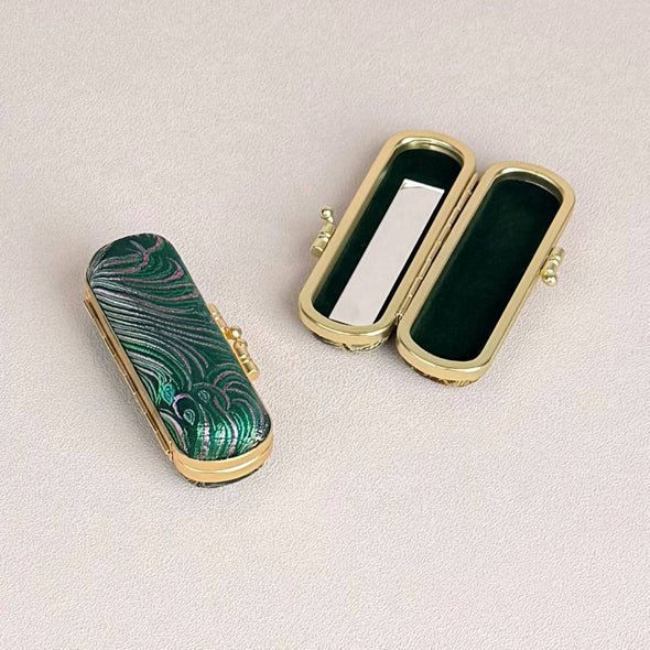Peacock Pattern Brocade  Lipstick Case / Holder
with Mirror