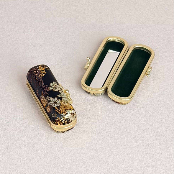 Small Floral Brocade  Lipstick Case / Holder
with Mirror