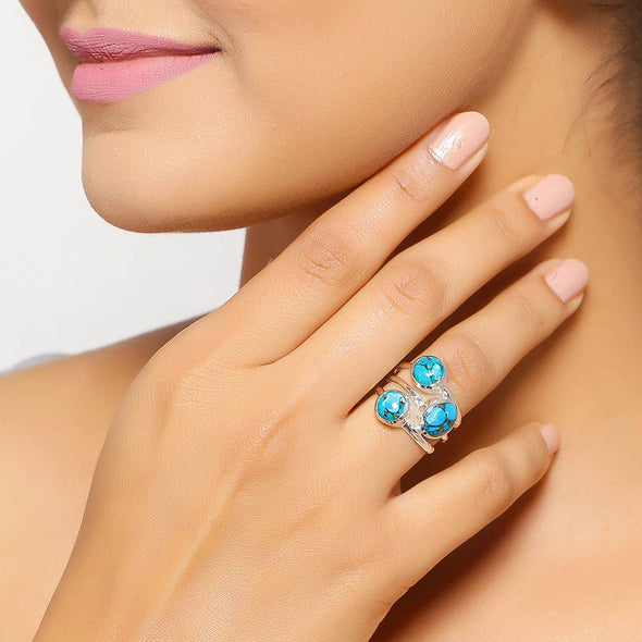 Blue Copper Turquoise 925 Sterling Silver Split Shank Ring