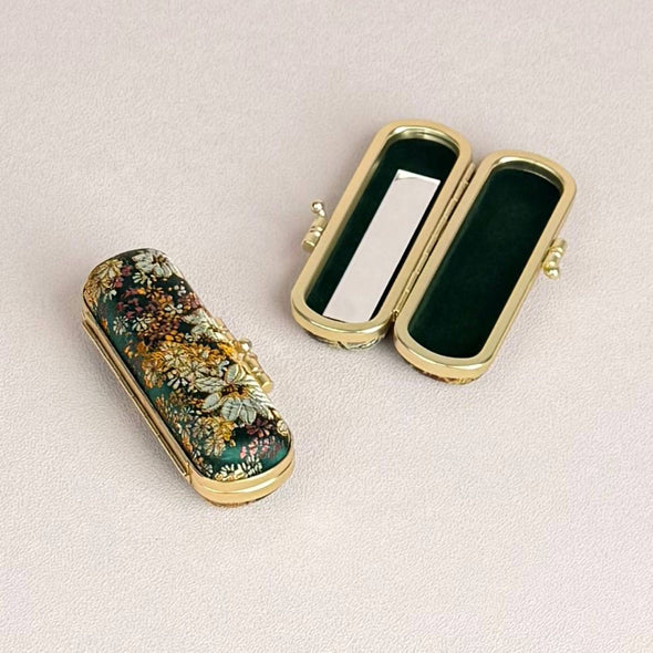 Small Floral Brocade  Lipstick Case / Holder
with Mirror