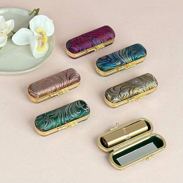 Peacock Pattern Brocade  Lipstick Case / Holder
with Mirror