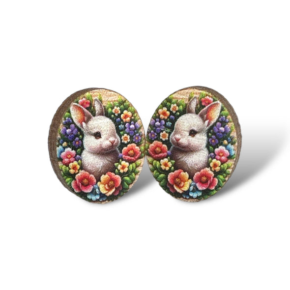 Floral Bunny Stud Earrings