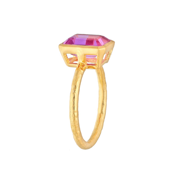 Gold Plated Over Silver Kunzite Quartz Solitaire Ring