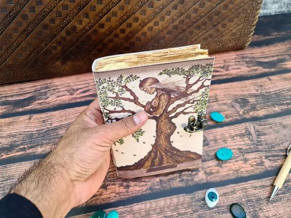 Vintage Leather Bound journal Diary with Tree of Life print