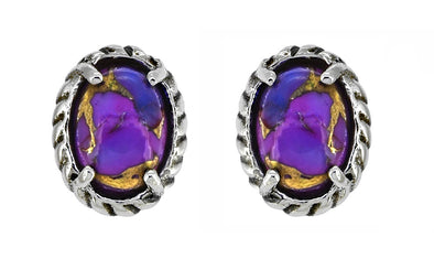Purple Copper Turquoise 925 Sterling Silver Stud Earrings