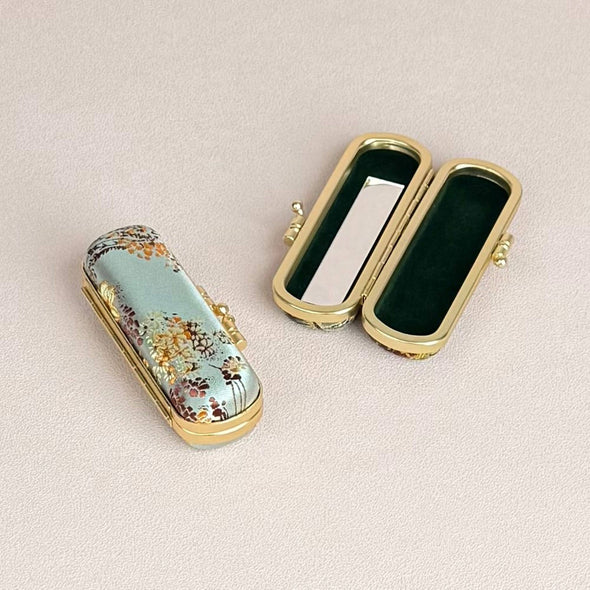 Small Floral Brocade  Lipstick Case / Holder
with Mirror