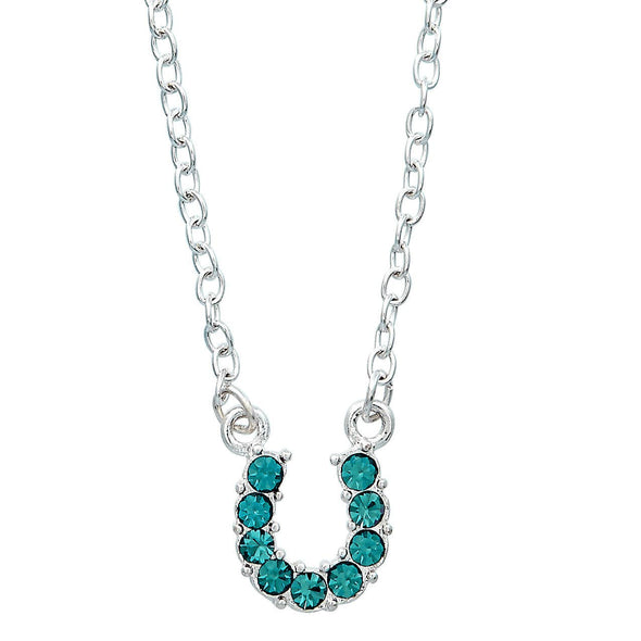 AWST Int'l Aqua Rhinestone Horseshoe Necklace w/Horse Head Gift Box