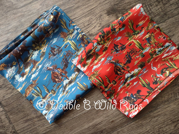 WILD RAG Vintage Retro Blue Cowboy Wranglin' Scene Western Neck Scarf Bandanna by Double B Wild Rags
