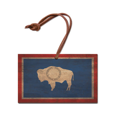 Wyoming Rustic Wood Flag Ornament