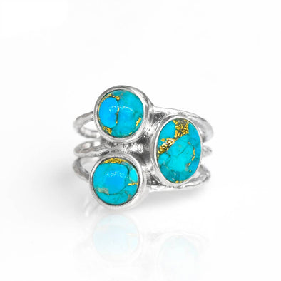 Blue Copper Turquoise 925 Sterling Silver Split Shank Ring