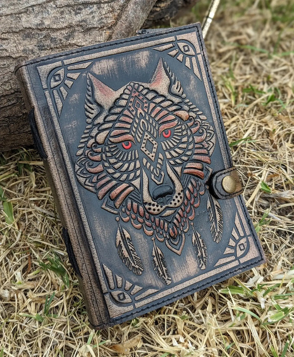 Wolf Embossed Leather Journal Diary with 200 Handmade pages