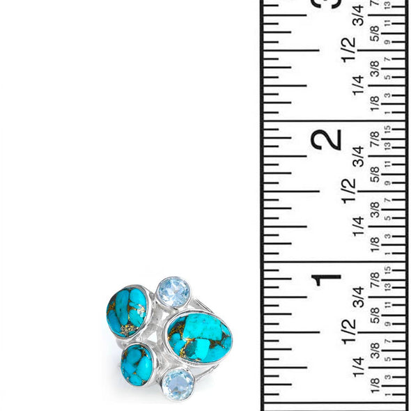 Blue Turquoise & Topaz  925 Sterling Silver Cocktail Ring