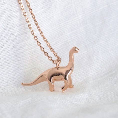 Rose Gold Diplodocus Dinosaur Necklace