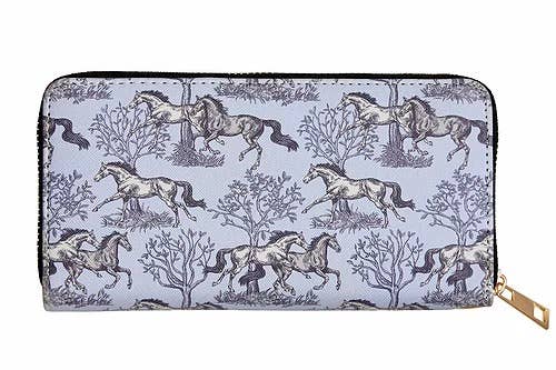 Blue Toile Horse Wallet and Clutch