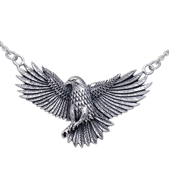 Detailed Sterling Silver Native American Indian Large Eagle Necklace 18"