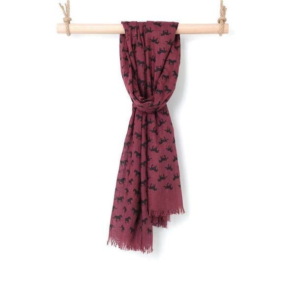 Lightweight Red Horse Scarf with Fringe
