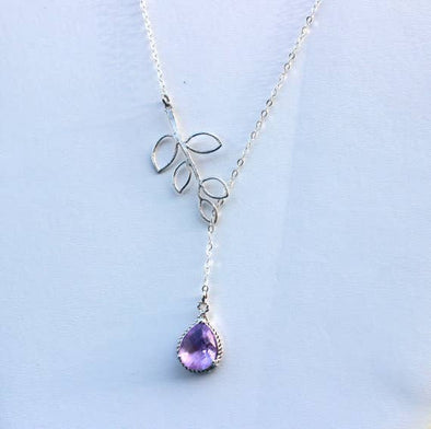 Lavender Lariat Necklace with Open Leaf Detail