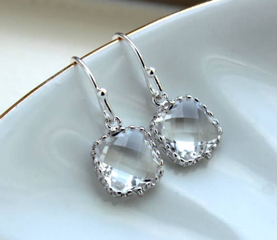 Dainty Small Silver Crystal Earrings