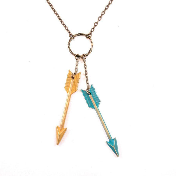 On Target | Yellow and turquoise arrow necklace