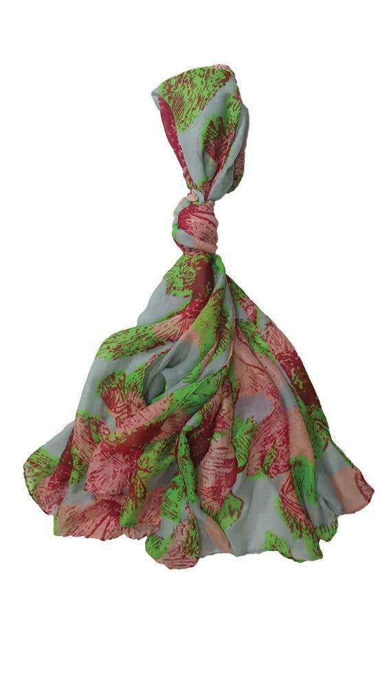 Pretty Floral Scarf | Bright Green and Pink