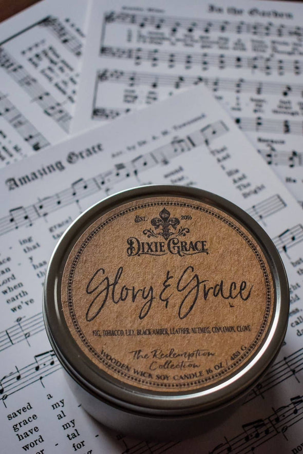 Glory & Grace - Wooden Wick Candle: 8 oz Candle Tin