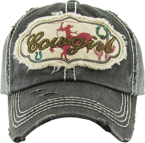 AWST Int'l Cowgirl Washed Vintage Cap: Black