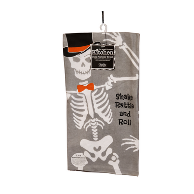 Shake Rattle and Roll Skeleton dishtowel