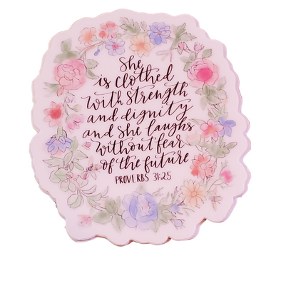 Clothed in Strength Floral Sticker Decal