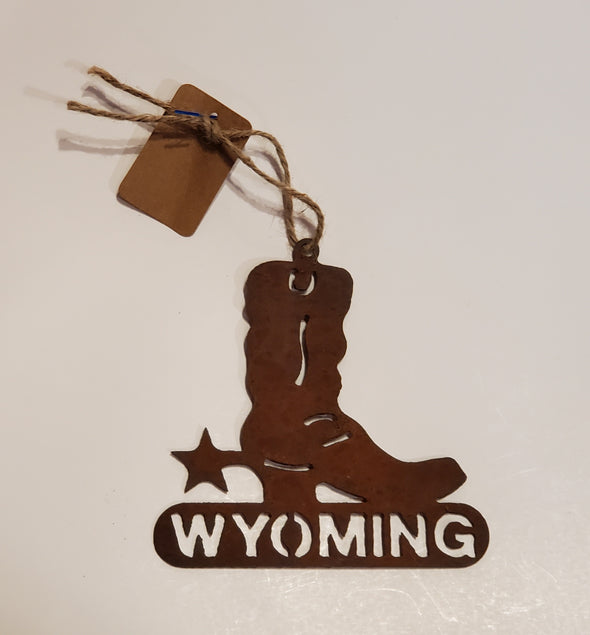 Custom Rusted Metal Wyoming Ornament