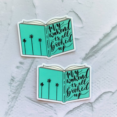 My Weekend Is All Booked Up Mint Green Book Sticker