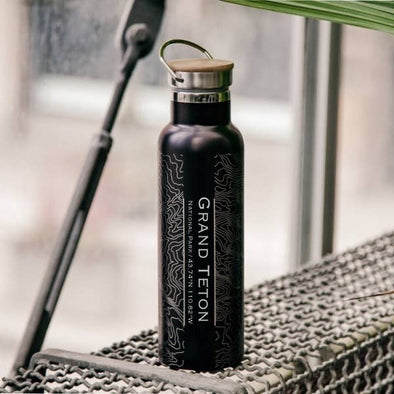 Grand Teton National Park Topo Map Bottle with Bamboo Top Bl