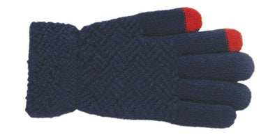 Criss Cross knit gloves- bright navy with red texting tips
