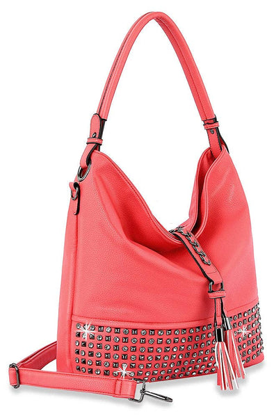 Studded Large Hobo Handbag: Coral